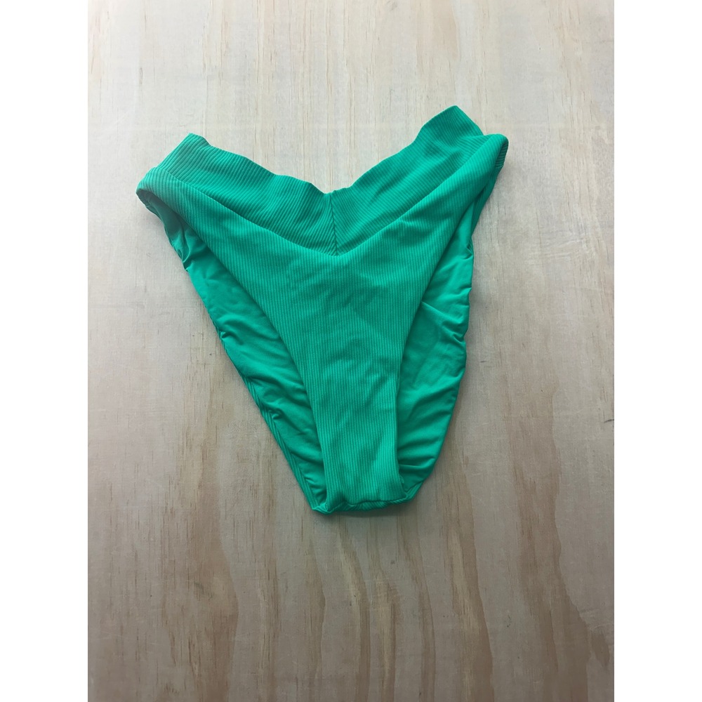 Becca Ribbed V-Front‎ High Leg Bikini Bottom Green 548647/084450UT Womens Medium